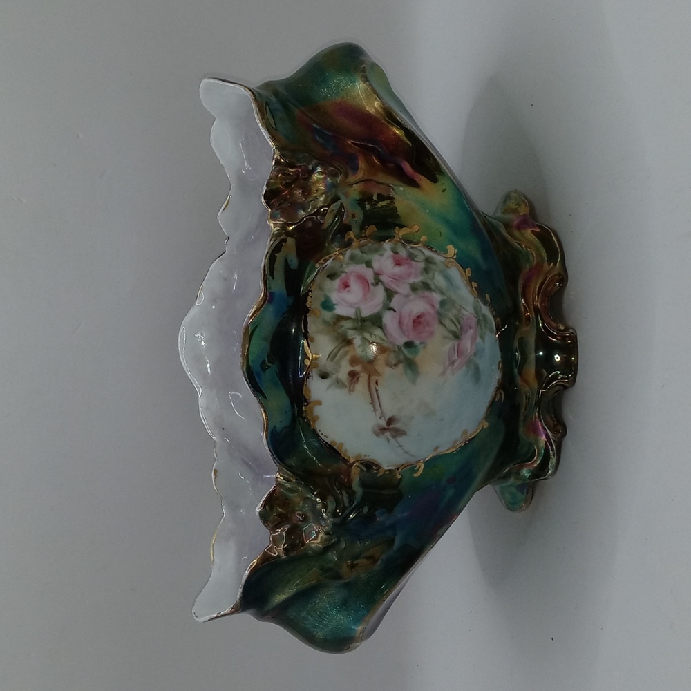 Gorgeous Antique Hand Painted and Signed Luster Ware and Roses Centerpiece Bowl - Picture 3 of 11